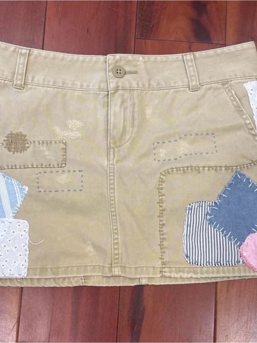 Girls size 16 Ralph Lauren vintage patchwork khaki miniskirt- rare find